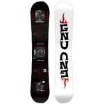 GNU Riders Choice Snowboard 2025 - A black snowboard with white lettering and a red logo on top, featuring a rider in action at the bottom.