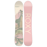 Roxy Women's Breeze Snowboard 2025 - A light blue snowboard with a white and pink logo on top, featuring a wavy pattern along its length.