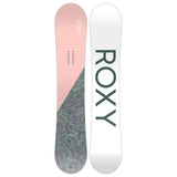 Roxy Women's Dawn Snowboard 2025 - A pink snowboard with a black and white abstract floral pattern on the bottom half.