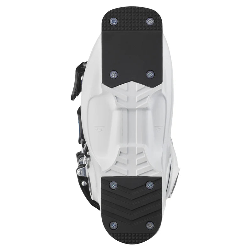 Salomon Junior S Max 60T Ski Boots 2024 - White ski boots with a black strap on the side and silver buckles.