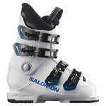 Salomon Junior S Max 60T Ski Boots 2024 - A white ski boot with blue lettering and silver buckles.