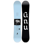 GNU Women's Fiction Snowboard 2026 - A light blue snowboard with a unicorn graphic in the center, featuring a horn and flowing mane.