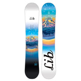 Lib Tech Women's Glider Snowboard - A blue snowboard with a white mountain graphic and black lettering.