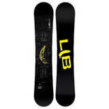 Lib Tech Skate Banana Snowboard 2026 - A black snowboard with a yellow banana graphic on top of a dark gray background.