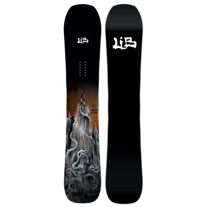 Lib Tech Skunk Ape Camber Snowboard - Black snowboard with a white logo on top and a black-and-white illustration of an ape's face at the bottom.