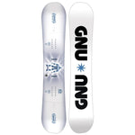 GNU Rider's Choice Snowboard 2026 - White snowboard with blue logo and rider graphic on top sheet.