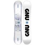 GNU Rider's Choice Snowboard 2026 - White snowboard with blue logo and rider graphic on top sheet.