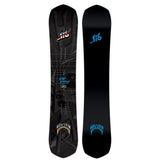 Lib Tech Mayhem Rad Ripper Snowboard - A black snowboard with a geometric pattern and blue, red, yellow, and white lettering that reads "Rad Ripper".