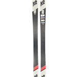 K2 Mindbender 99 Ti skis feature a black and red design with a clear top section.