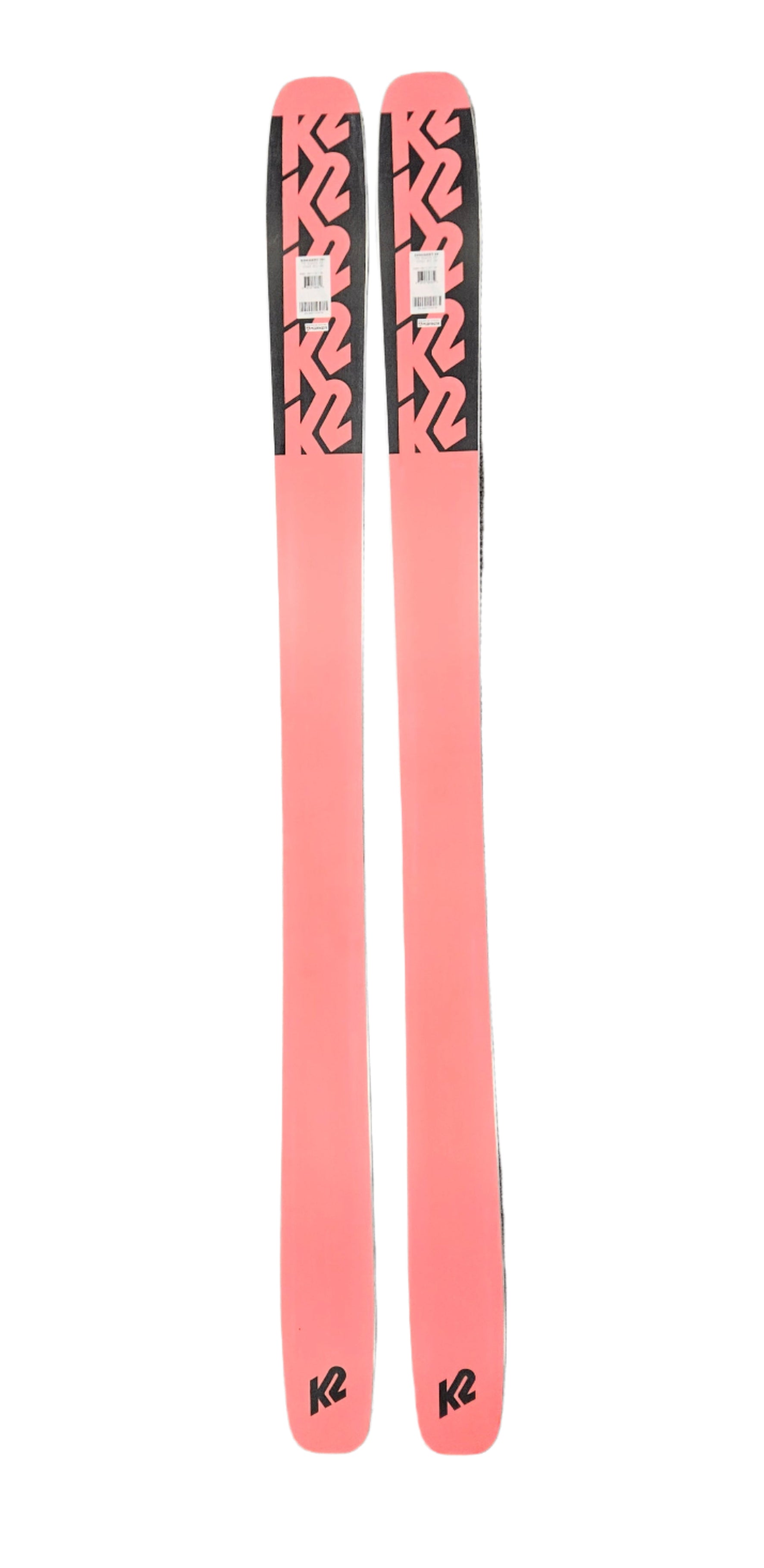 K2 Reckoner 112 skis, 2021 model, feature a clear top and vibrant red design.