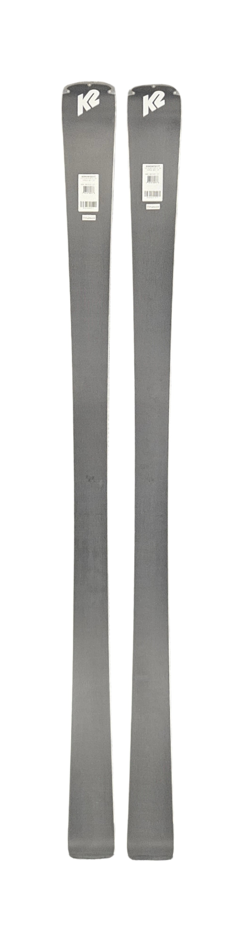 K2 Disruption 82 Ti skis, 2021 model, feature a clear top and distinctive red and gray design.