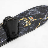 Lib Tech Mayhem Sweetfish snowboard, black deck with marbled design and mounted binding