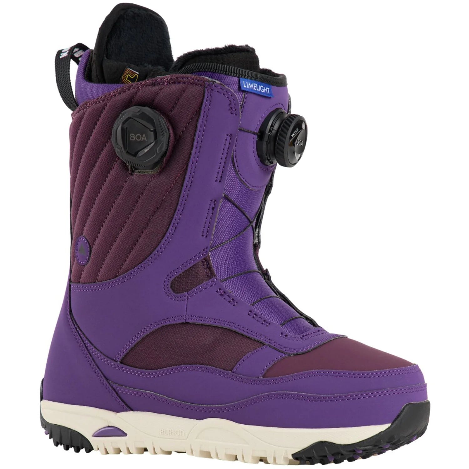 Burton Women's Limelight Boa Snowboard Boot 2025 - A purple snowboard boot with a quilted pattern on the upper portion and black BOA dials.