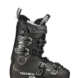 Tecnica Mach1 HV ski boot in black with gold accents, four buckles and padded cuff