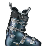 Tecnica ski boots with LV cuff, teal shell, black buckles and straps