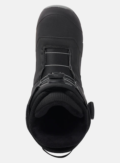 Burton Ruler Boa Snowboard Boots 2025 - Black snowboard boots with white stitching and a black BOA dial on top.