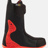 Burton Ion Step On Snowboard Boots 2025 - A pair of black snowboard boots with a red logo on top and a red sole.