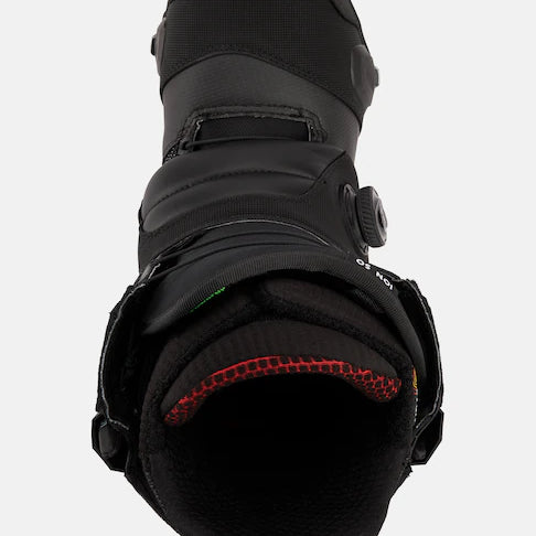 Burton Ion Step On Snowboard Boots 2025 - Black snowboard boots with a textured pattern on the toe cap and heel, featuring a strap buckle closure system.