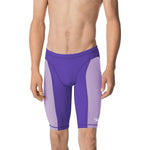 Speedo Vanquisher Jammer Tech Suit - A sleek, high-tech swimsuit with a shiny black fabric and a subtle Speedo logo on the left thigh.