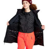 Burton Women's Lelah 2L Jacket 2025 - A black jacket with a white grid pattern and a zippered chest pocket.