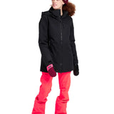 Burton Women's Lelah 2L Jacket 2025 - A black jacket with a high collar and zippered pockets, featuring a small white logo on the left chest area.