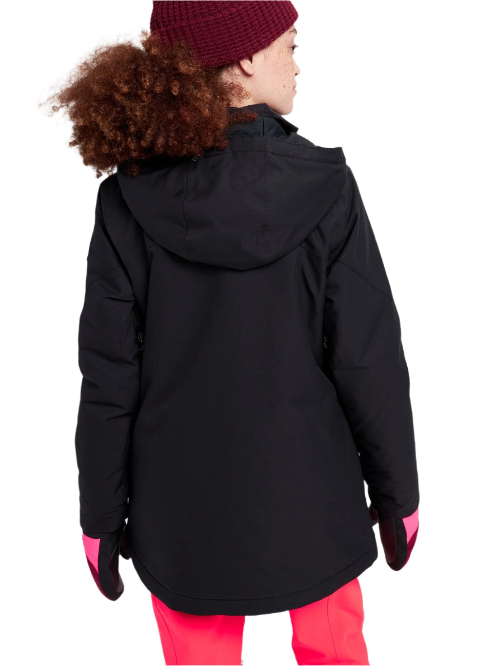 Burton Women's Lelah 2L Jacket 2025 - A black jacket with a hood, featuring pink accents on the cuffs and zipper.