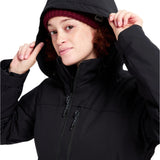 Burton Women's Lelah 2L Jacket - A black jacket with a hood, featuring a zipper and two zippered pockets on the front.