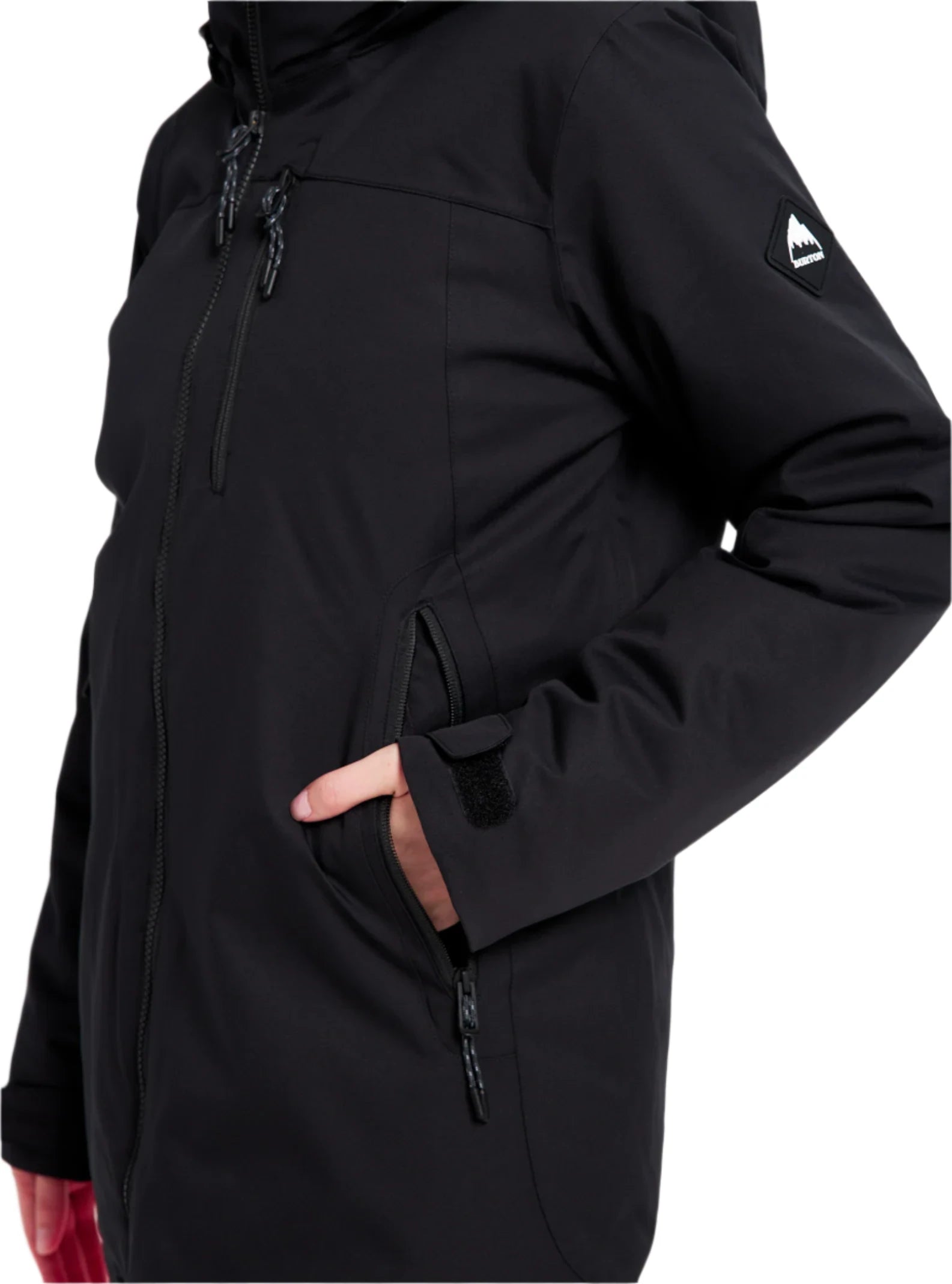 Burton Women's Lelah 2L Jacket 2025 - A black jacket with a zippered chest pocket and adjustable cuffs.
