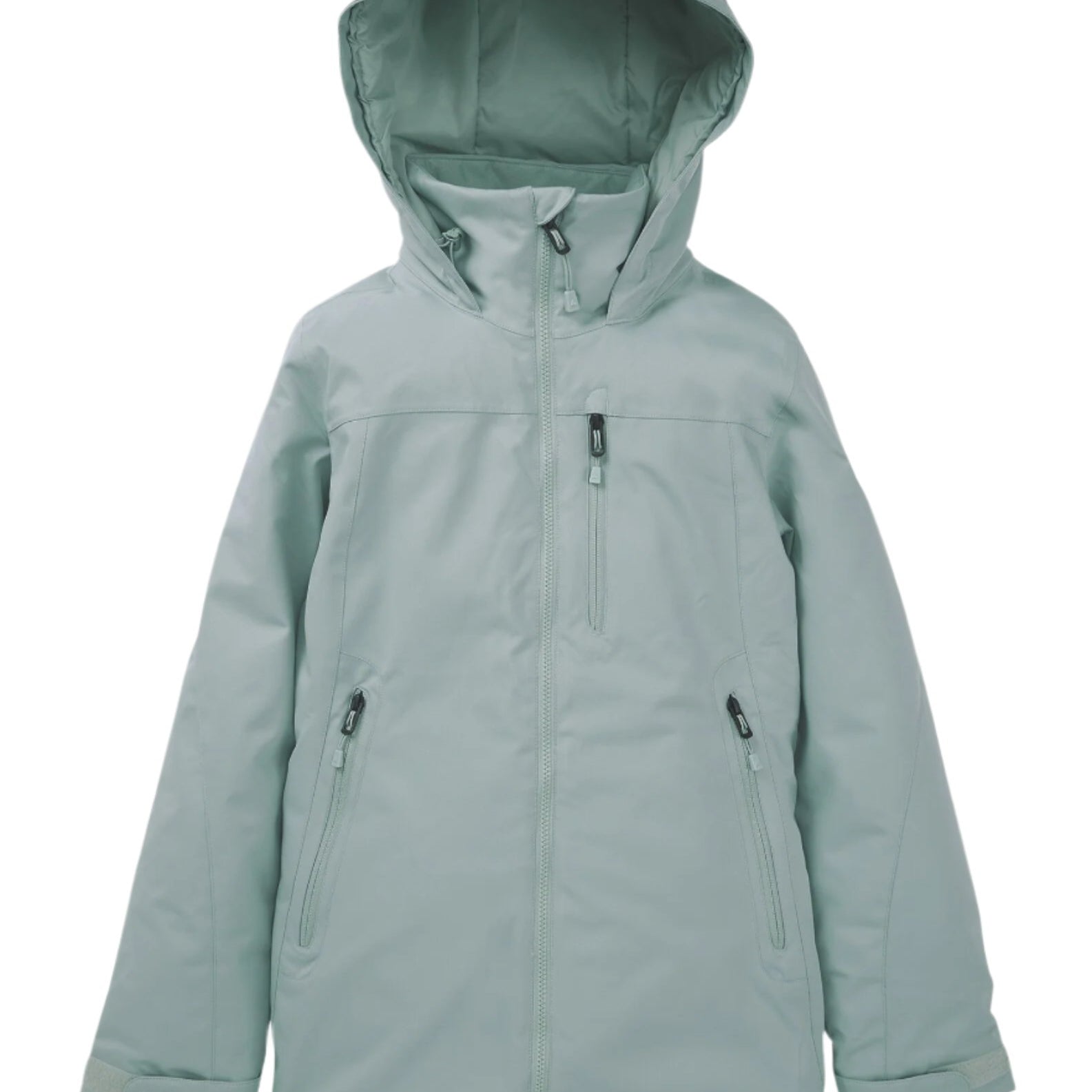 Burton Women's Lelah 2L Jacket 2025 - A light blue jacket with a hood, featuring two zippered pockets on either side and a central zipper down the front.