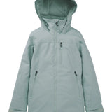 Burton Women's Lelah 2L Jacket 2025 - A light blue jacket with a hood, featuring two zippered pockets on either side and a central zipper down the front.