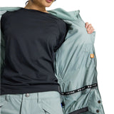 Burton Women's Lelah 2L Jacket 2025 - A light blue jacket with a hood, worn by a model who is facing away from the camera and looking down at her feet.