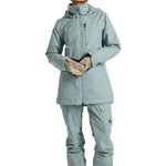 Burton Women's Lelah 2L Jacket 2025 - A light blue jacket with a hood, zippered pockets and a black zipper.