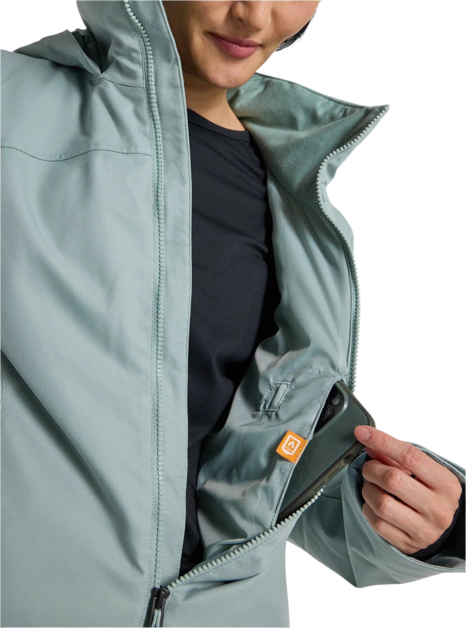 Burton Women's Lelah 2L Jacket 2025 - A light blue jacket with a hood, featuring a zipper and two pockets on the front.