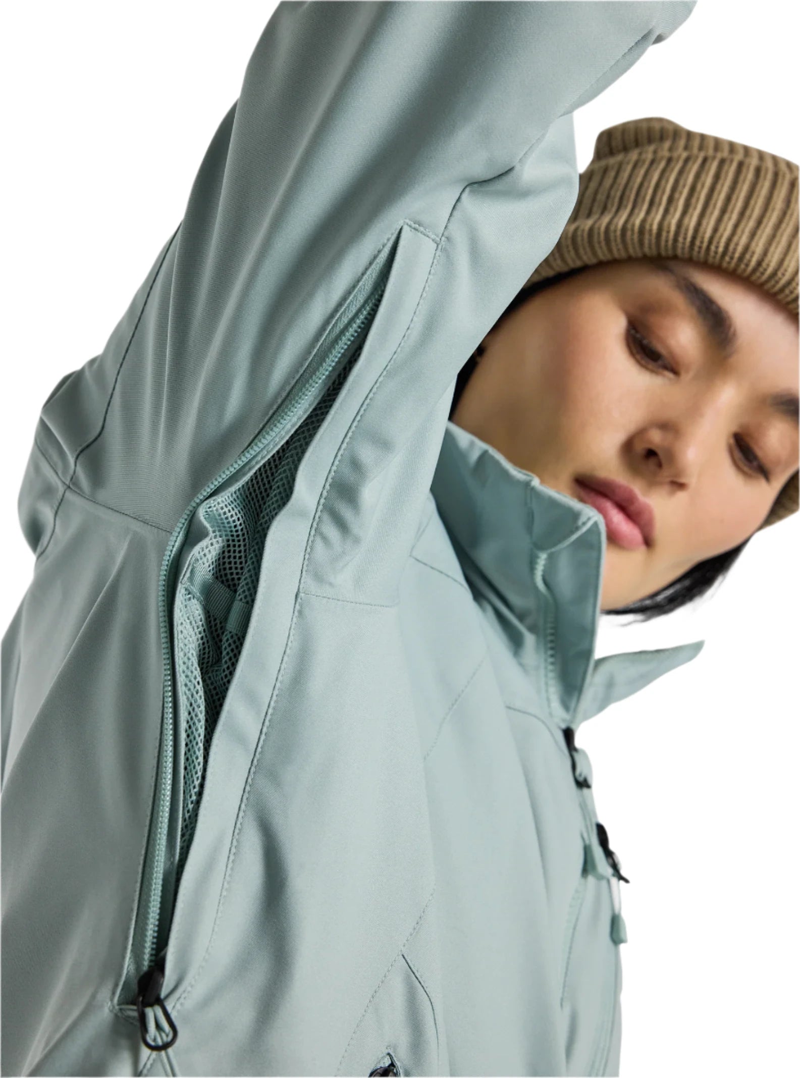Burton Women's Lelah 2L Jacket 2025 - A light blue jacket with a zippered chest pocket and adjustable cuffs.