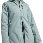 Burton Women's Lelah 2L Jacket 2025 - A light blue jacket with a hood, featuring two zippered pockets on either side and a central zipper down the front.