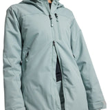 Burton Women's Lelah 2L Jacket 2025 - A light blue jacket with a hood, featuring two zippered pockets on either side and a central zipper down the front.