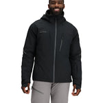Obermeyer Raze Insulated Jacket - A black insulated jacket with a hood, featuring two zippered pockets on the front and a white logo on the left chest.