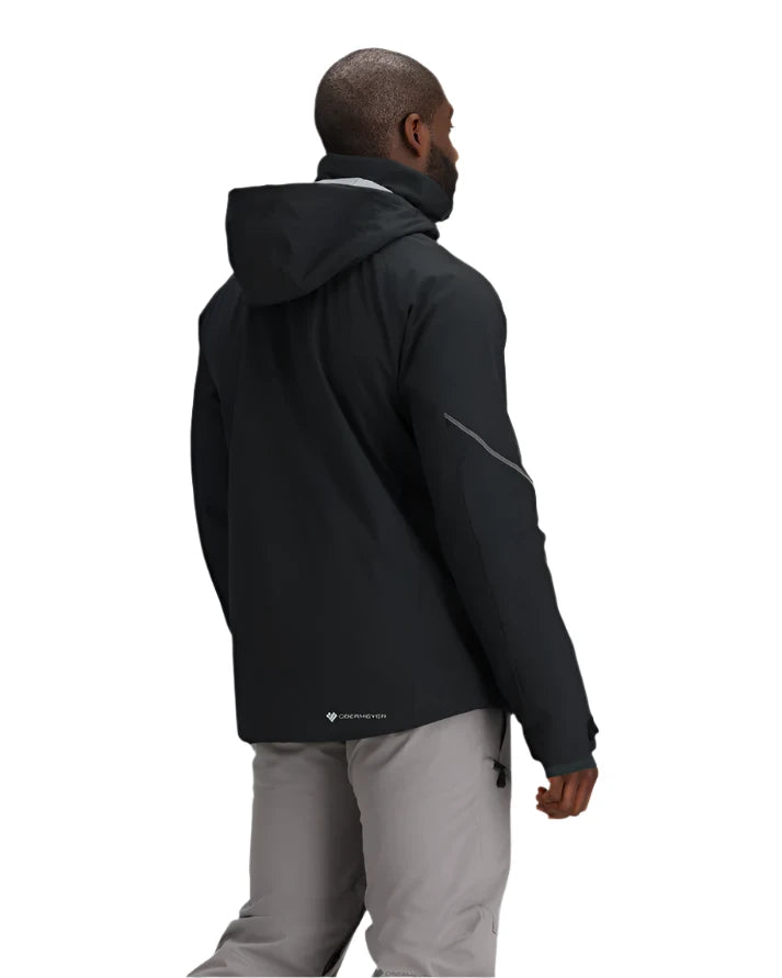 Obermeyer Raze Insulated Jacket 2025 - A black insulated jacket with a white zipper and two zippered pockets on either side.