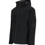 Obermeyer Raze Insulated Jacket 2025 - A black insulated jacket with a hood, featuring two zippered pockets on either side and a central zipper down the front.