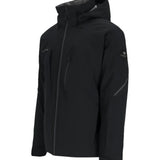 Obermeyer Raze Insulated Jacket 2025 - A black insulated jacket with a hood, featuring two zippered pockets on either side and a central zipper down the front.