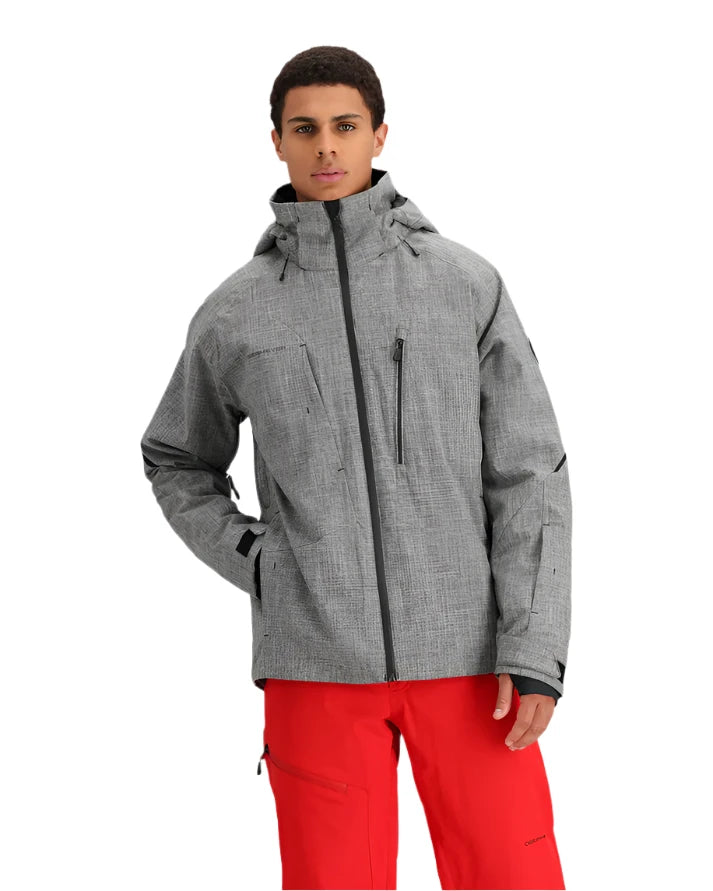 Obermeyer Raze Insulated Jacket 2025 - A grey jacket with a black zipper and two zippered pockets on either side of the chest.