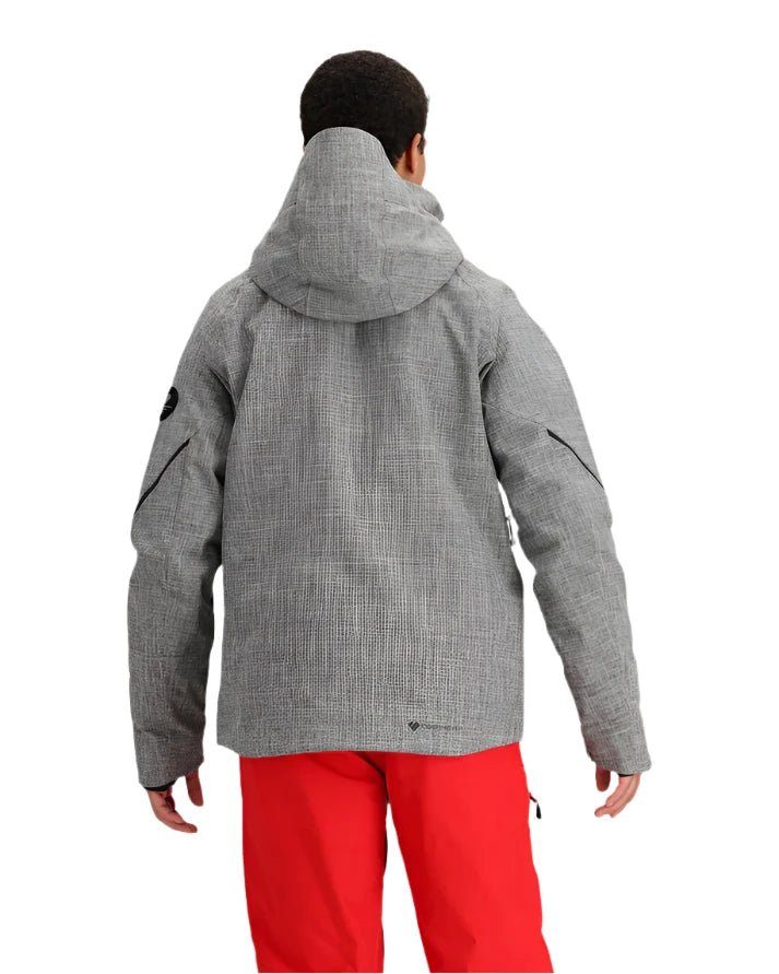 Obermeyer Raze Insulated Jacket 2025 - A gray jacket with a hood, featuring black accents on the sleeves and chest.