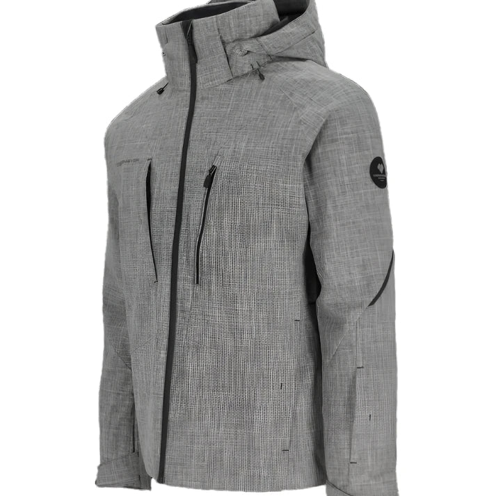 Obermeyer Raze Insulated Jacket 2025 - A light gray jacket with a subtle grid pattern and black zipper.