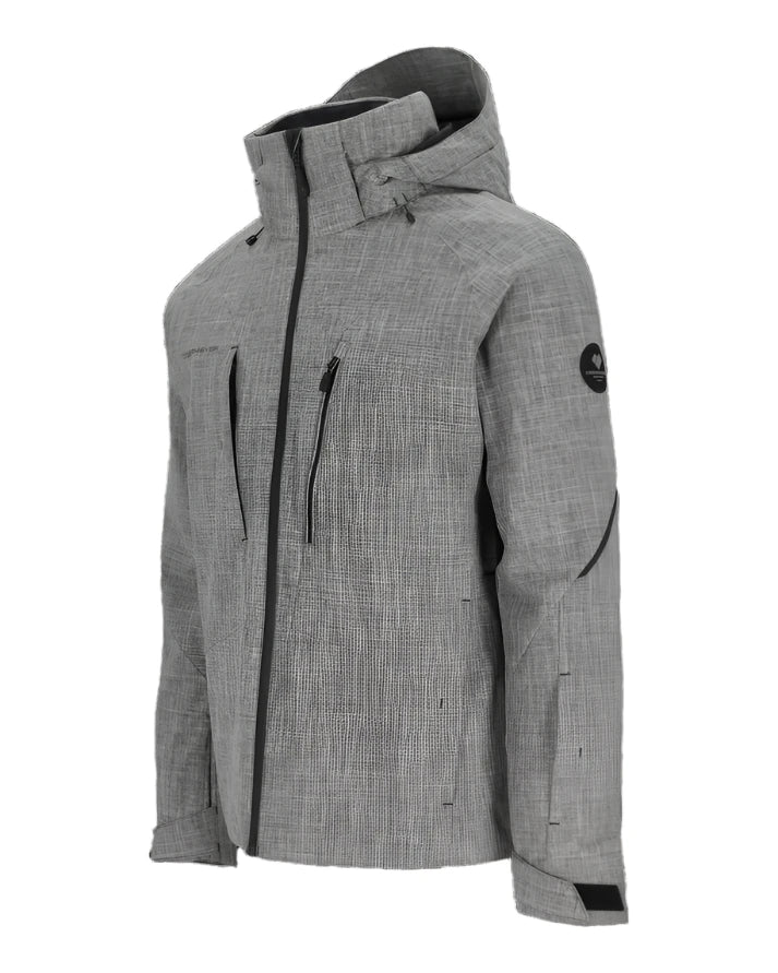 Obermeyer Raze Insulated Jacket 2025 - A light gray jacket with a subtle grid pattern and black zipper.