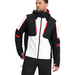 Obermeyer Foundation Insulated Jacket 2025 - A black insulated jacket with red accents and a white stripe on the left sleeve.