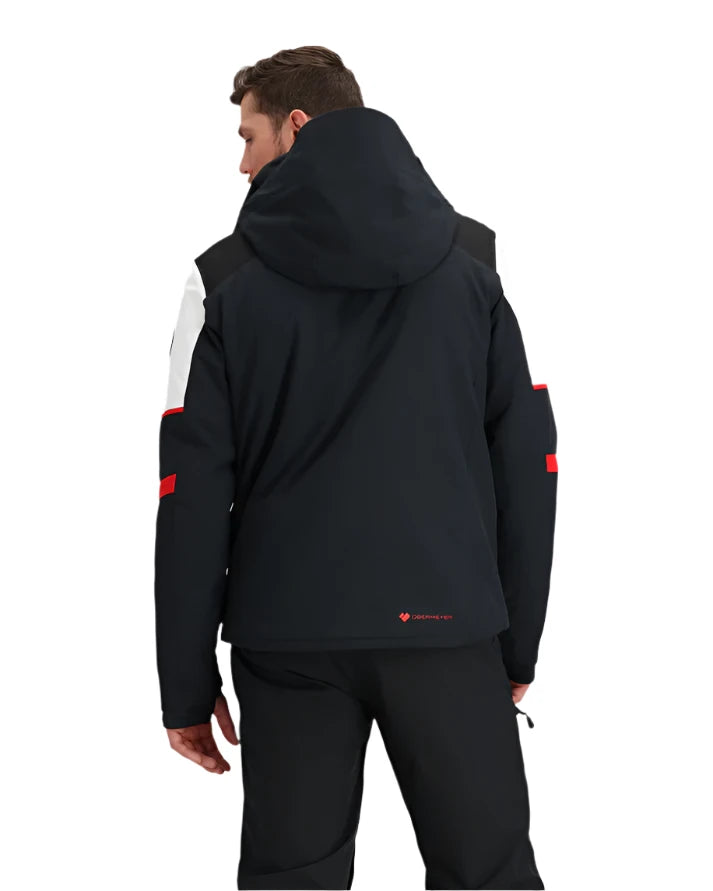 Obermeyer Foundation Insulated Jacket - A black insulated jacket with a white stripe on the left sleeve and red accents on the right arm.