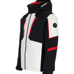 Obermeyer Foundation Insulated Jacket 2025 - A black, white and red insulated jacket with a hood.