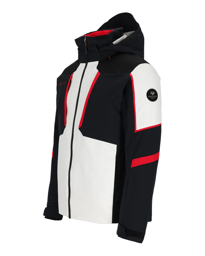 Obermeyer Foundation Insulated Jacket 2025 - A black, white and red insulated jacket with a hood.