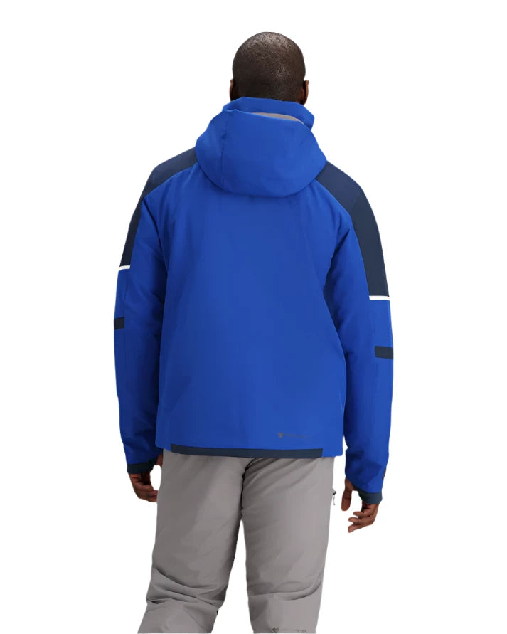 Obermeyer Foundation Insulated Jacket 2025 - A royal blue jacket with a navy-blue stripe on each sleeve and a hood.