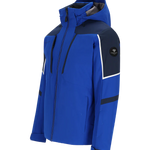 Obermeyer Foundation Insulated Jacket 2025 - A royal blue jacket with a navy shoulder panel and white trim, featuring a zippered front and hood.